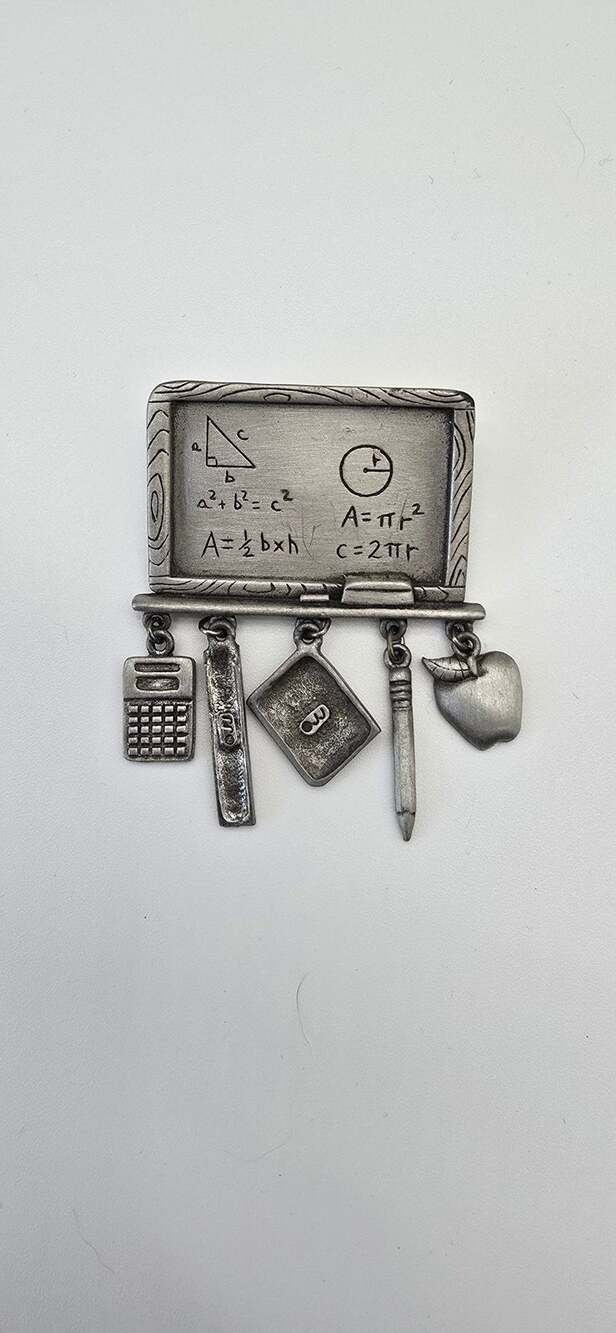 462 - Vintage JJ Jonette Teacher School Math Chalkboard Dangle Brooch